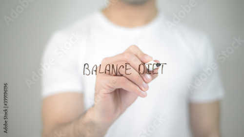 Balance Diet, man writing on transparent screen