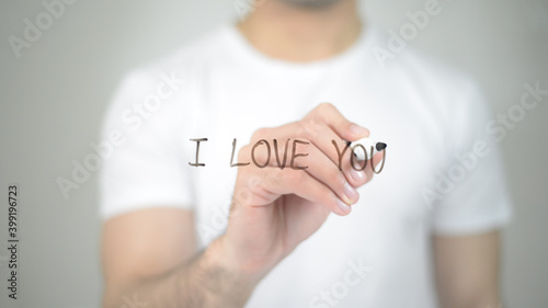 I Love You, man writing on transparent screen
