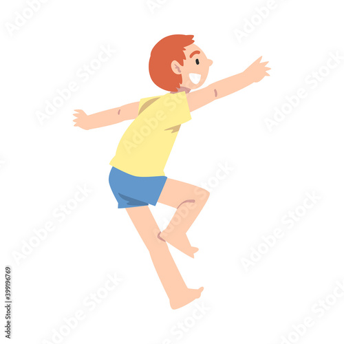 Happy Smiling Running Naughty Little Boy Cartoon Style Vector Illustration