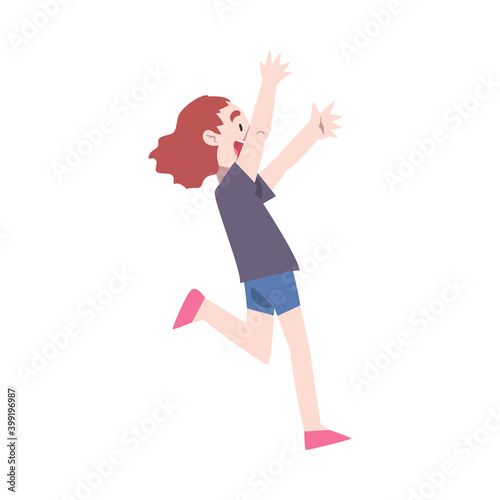 Cute Happy Naughty Running Little Girl Cartoon Style Vector Illustration