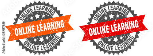 online learning band sign. online learning grunge stamp set