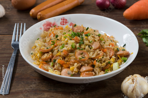 Thai fried rice with pork sausages