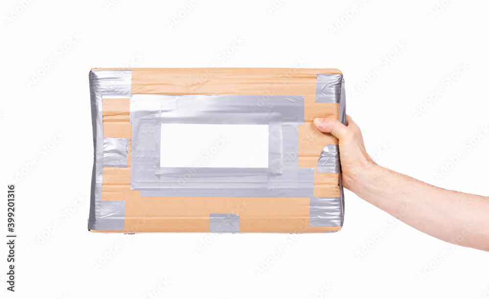 Receiving a package, blank label Receiving a package, blank label