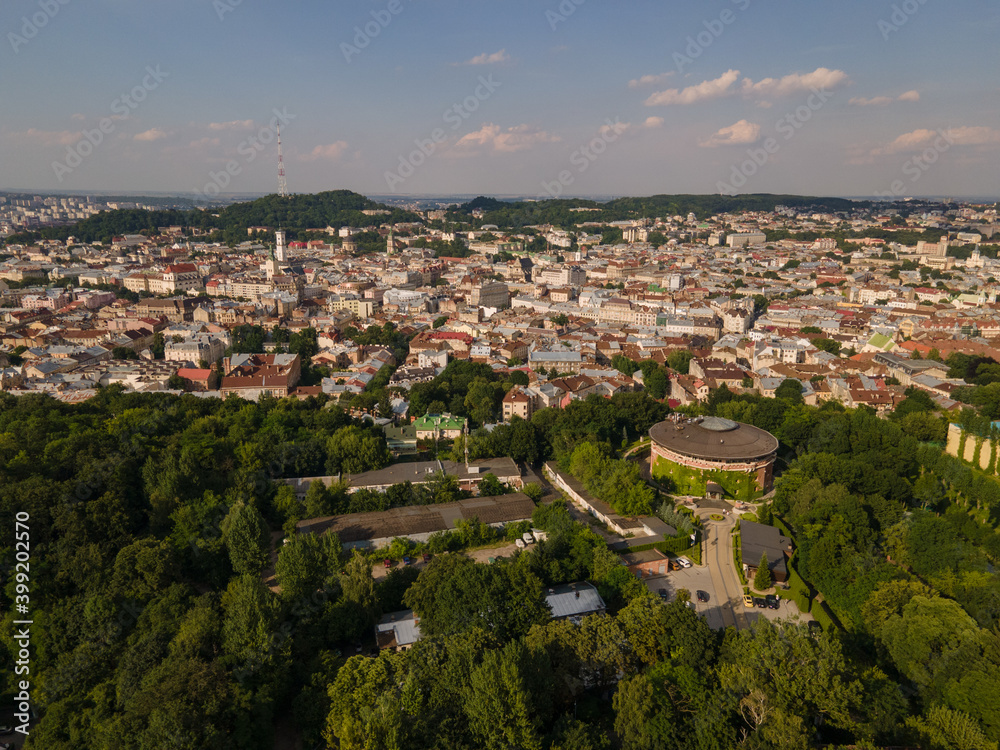 Panoramic view to the old city from the drone. 