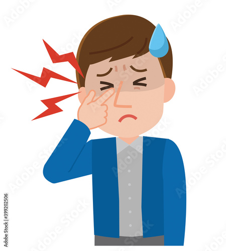 眼精疲労　目の痛み　体の不調　男性　イラスト