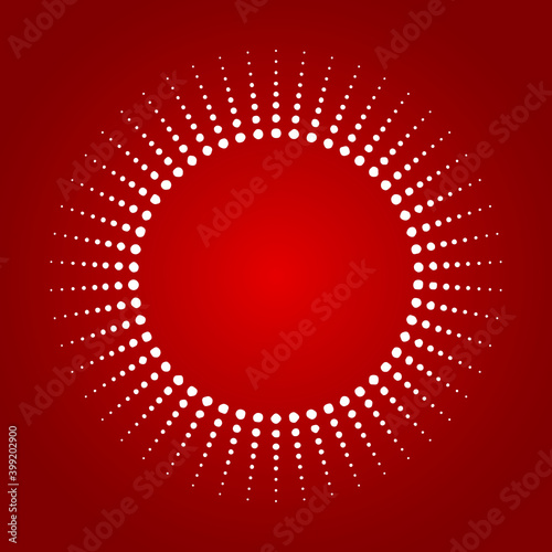 Light rays frame with dots. Red Shine burst background. radiant spark.