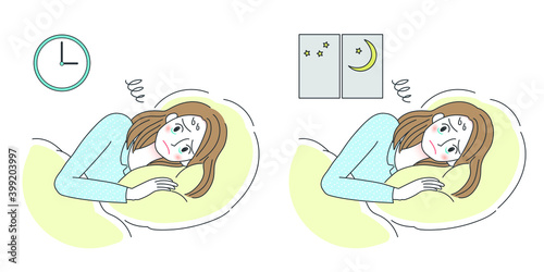 不眠症の女性のイラスト