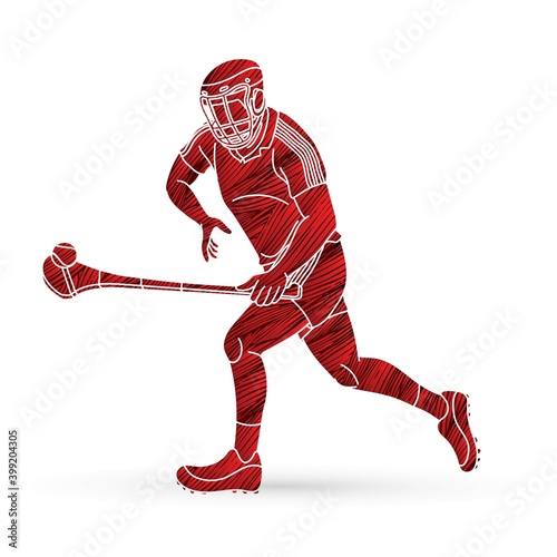 Irish Hurley sport. Hurling sport player action cartoon graphic vector.