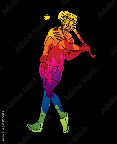 Irish Hurley sport. Hurling sport player action cartoon graphic vector.