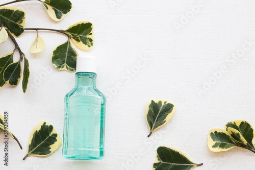 Obraz na plátně mouthwash for health care oral cavity arrangement flat lay style on background w