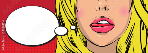 Poster with cartoon style young sexy girl. Vector illustration.