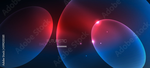 Neon ellipses abstract backgrounds. Shiny bright round shapes glowing in the dark. Vector futuristic illustrations for covers, banners, flyers and posters and other