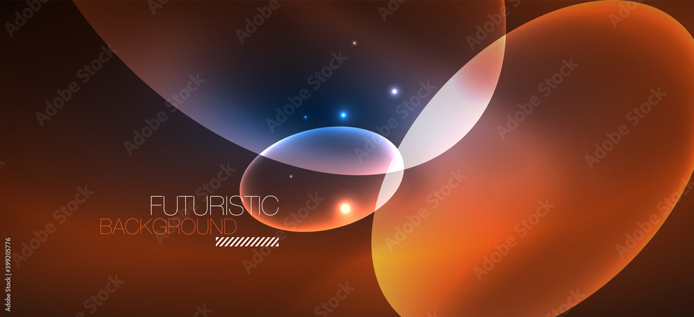 Neon ellipses abstract backgrounds. Shiny bright round shapes glowing in the dark. Vector futuristic illustrations for covers, banners, flyers and posters and other