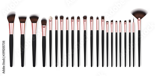 Realistic Detailed 3d Different Makeup Brush Set. Vector