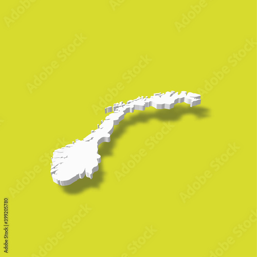 Norway - white 3D silhouette map of country area with dropped shadow on green background. Simple flat vector illustration