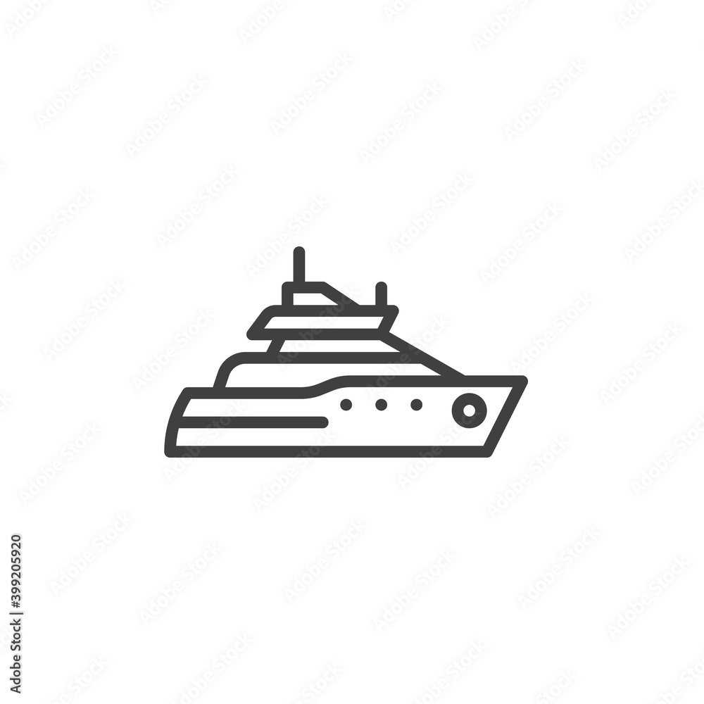 Cruise ship boat line icon. linear style sign for mobile concept and web design. Yacht ship outline vector icon. Symbol, logo illustration. Vector graphics Cruise ship boat line icon. linear style sign for mobile concept and web design. Yacht ship outline vector icon. Symbol, logo illustration. Vector graphics