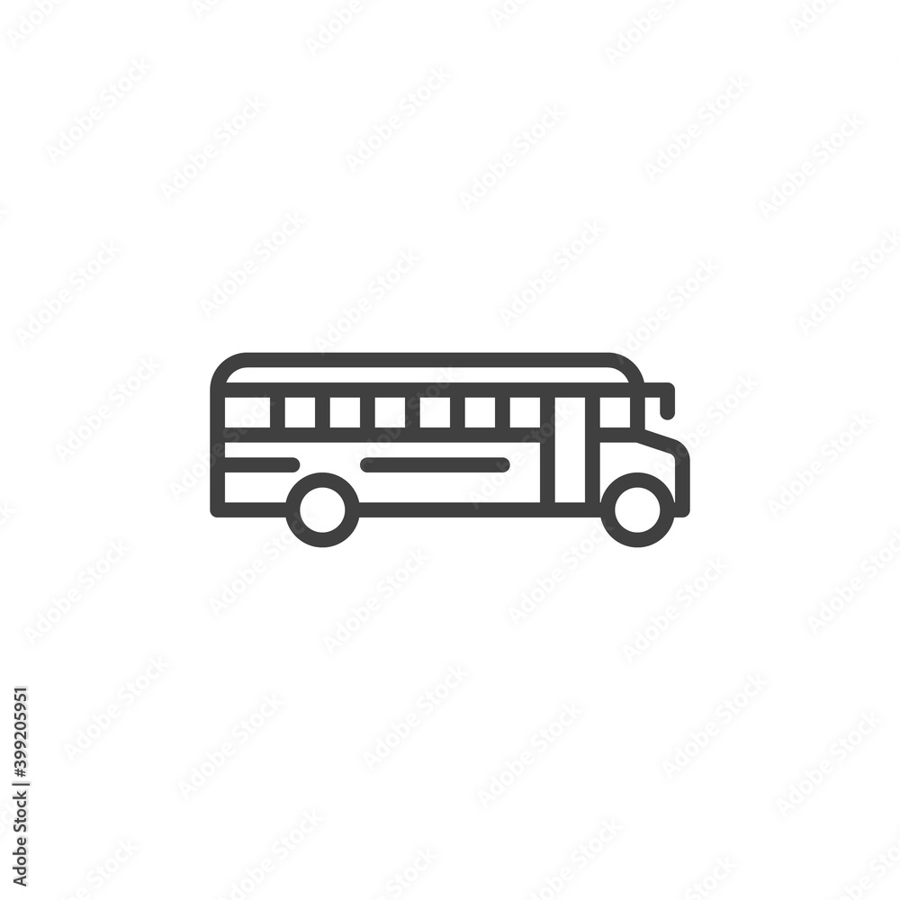 School bus line icon. linear style sign for mobile concept and web design. Schoolbus outline vector icon. Symbol, logo illustration. Vector graphics