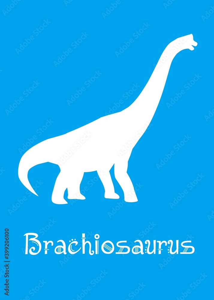 Brachiosaurus Dinosaur design vector illustration. animal silhouette, blue dinosaur, blue kids dinosaur name prints, boys bedroom wall art, dino room, children's posters.