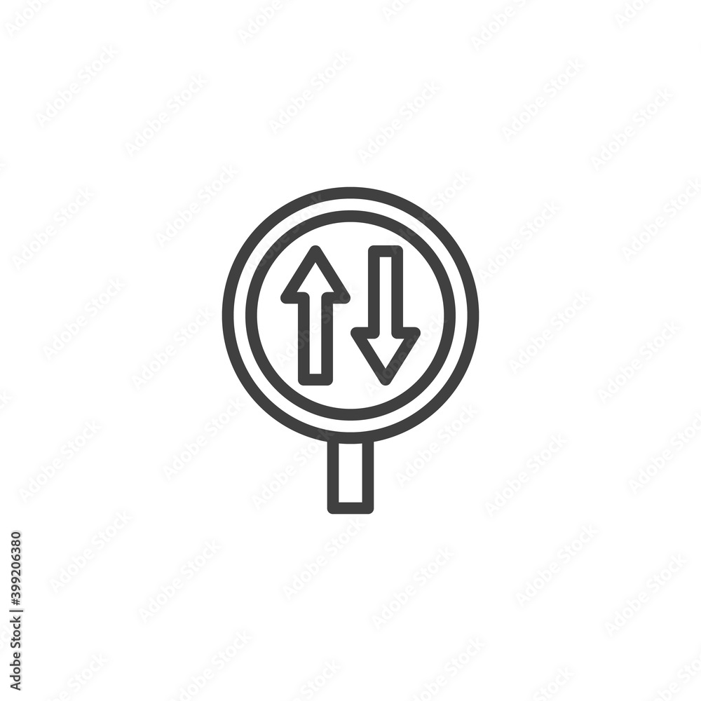 Two way traffic sign line icon. linear style sign for mobile concept and web design. Two way road outline vector icon. Symbol, logo illustration. Vector graphics Two way traffic sign line icon. linear style sign for mobile concept and web design. Two way road outline vector icon. Symbol, logo illustration. Vector graphics