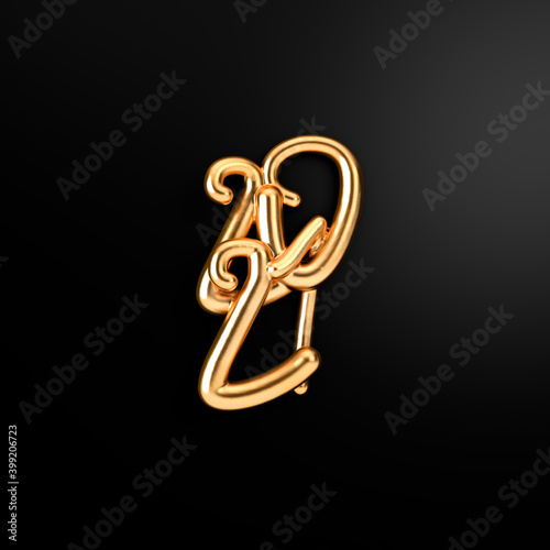 Happy New Year 2021. 3d Illustration of golden realistic metallic hand drawn numbers 2021. Modern lettering composition usable for a web site design, logo, app, UI, posters. 