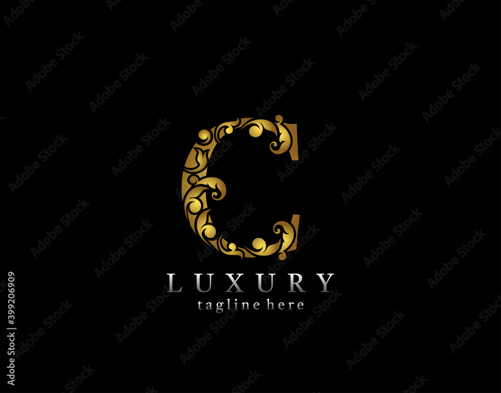 Elegant C Letter Gold logo icon, luxury flourishes ornament monogram design vector.