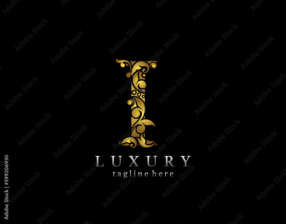 Elegant I Letter Gold logo icon, luxury flourishes ornament monogram design vector. Elegant I Letter Gold logo icon, luxury flourishes ornament monogram design vector.
