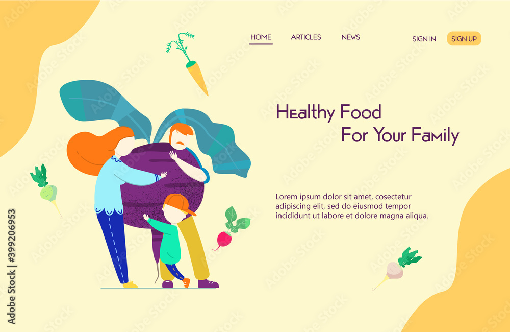 Web page template for healthy food shop, vegetarian lifestyle blog, online organic food shop. Concept for websites about healthy lifestyle.