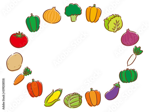楕円の手描き風の野菜フレーム Vegetable background