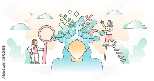 Mental health care with mind psychological balance therapy outline concept