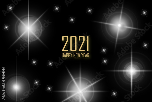 2021 happy new year with some bright stars on a black background