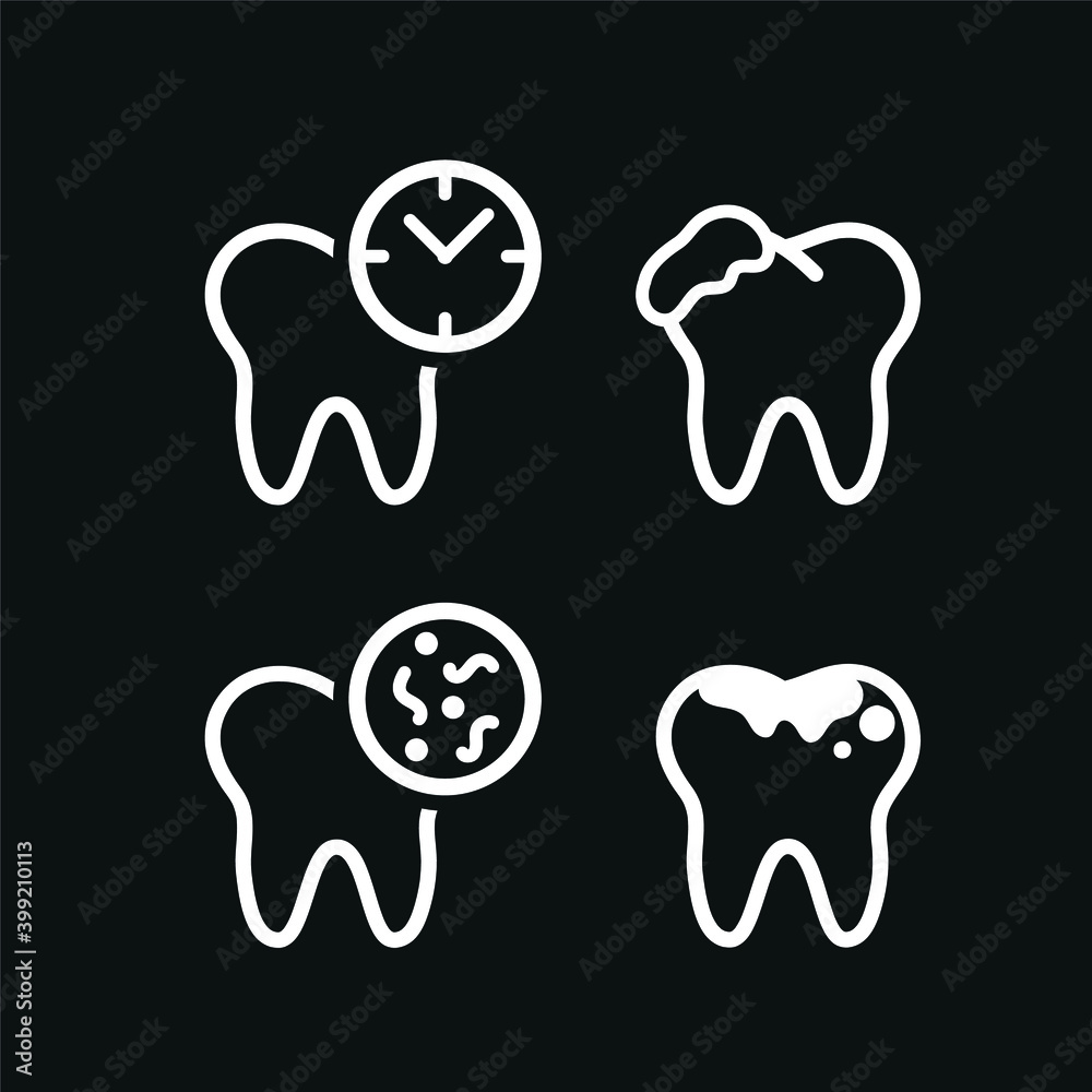 Vector image. Collection of grinding wheels icons. Image of cavities, molar implant and toothache. Vector image. Collection of grinding wheels icons. Image of cavities, molar implant and toothache.