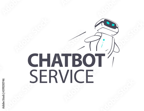 Chat bot service logo design and virtual support and communication concept. Vector flat illustration.