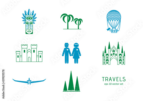 Travels - vector icons set. Symbol for web