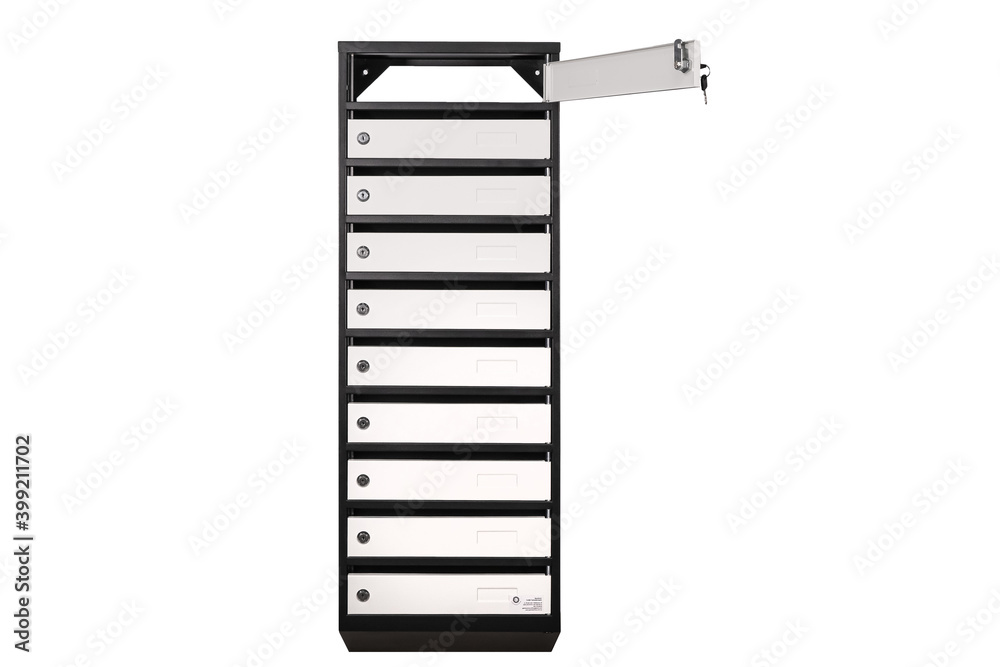 Mail boxes filled of leaflets and letters. Shallow DOF Mailboxes and Lock in Rows at Entrance Mail boxes filled of leaflets and letters. Shallow DOF Mailboxes and Lock in Rows at Entrance