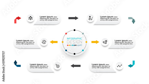 Circular organization showing results in a chart describing the work process of the organization, business, or marketing. infographic.