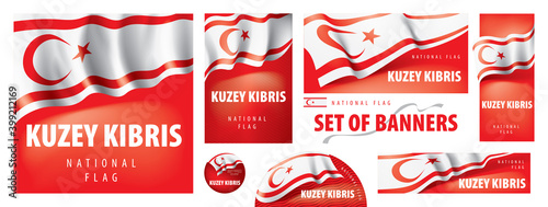 Vector set of banners with the national flag of the Northern Cyprus