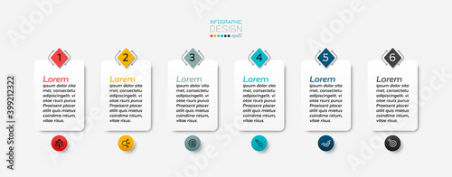 A rectangular text box with 6 steps can be used to display results and explain processes. infographic.