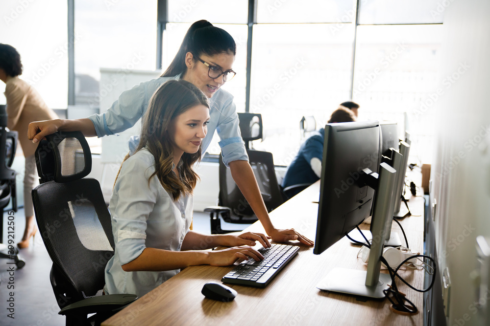 Fototapeta premium Startup programmer people group working everyday job at modern office