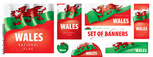 Vector set of banners with the national flag of the Wales
