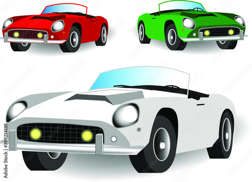 set of retro cars in different colors. vector illustration