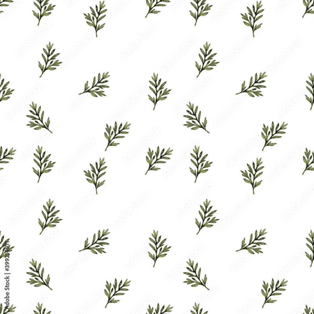 Watercolor seamless pattern with stylized twigs, flowers and leaves of the Wormwood plant Watercolor seamless pattern with stylized twigs, flowers and leaves of the Wormwood plant