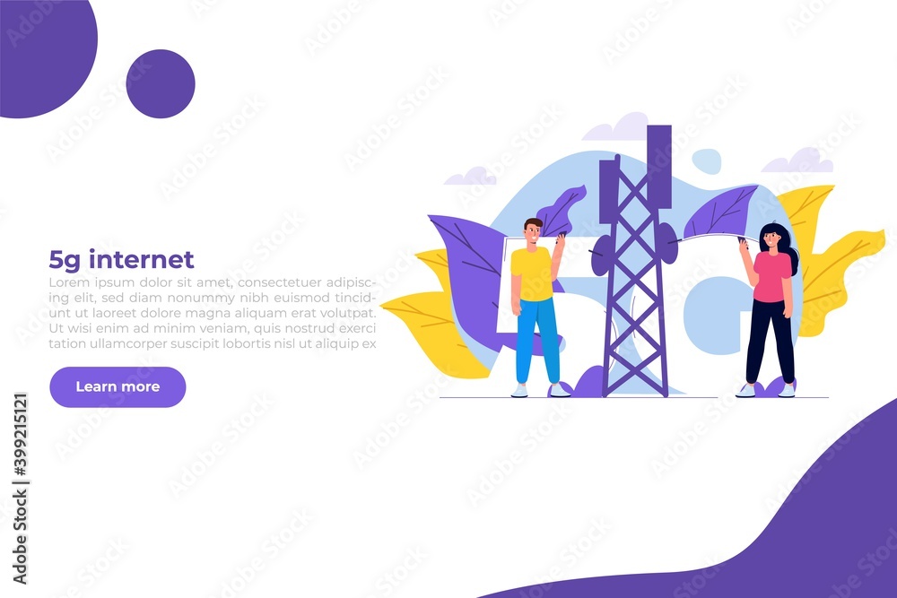 5G network wireless technology small characters concept. Vector illustration. 5G network wireless technology small characters concept. Vector illustration.