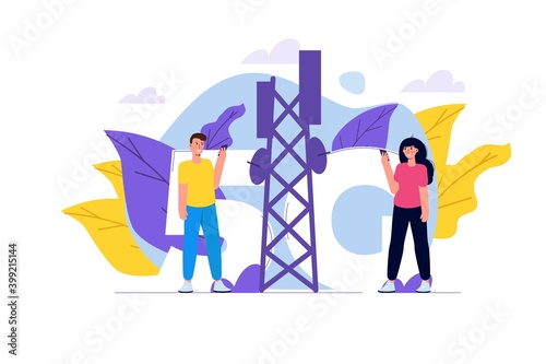5G network wireless technology small characters concept. Vector illustration.