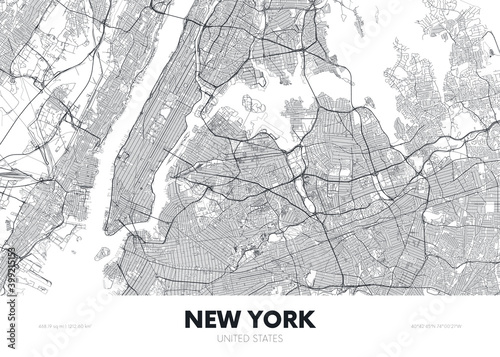 City map New York USA, travel poster detailed urban street plan, vector illustration
