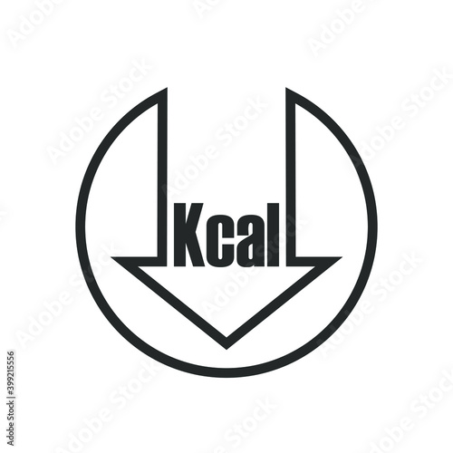 Calories reduction icon. Low kilocalories graphics sign. Kcal reduction isolated symbol on white background. Symbol of healthy nutrition. Vector illustration