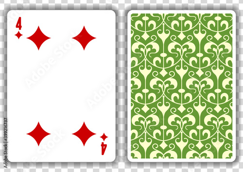 Four of diamonds playing card, isolated on transparent background. Vector illustration.
