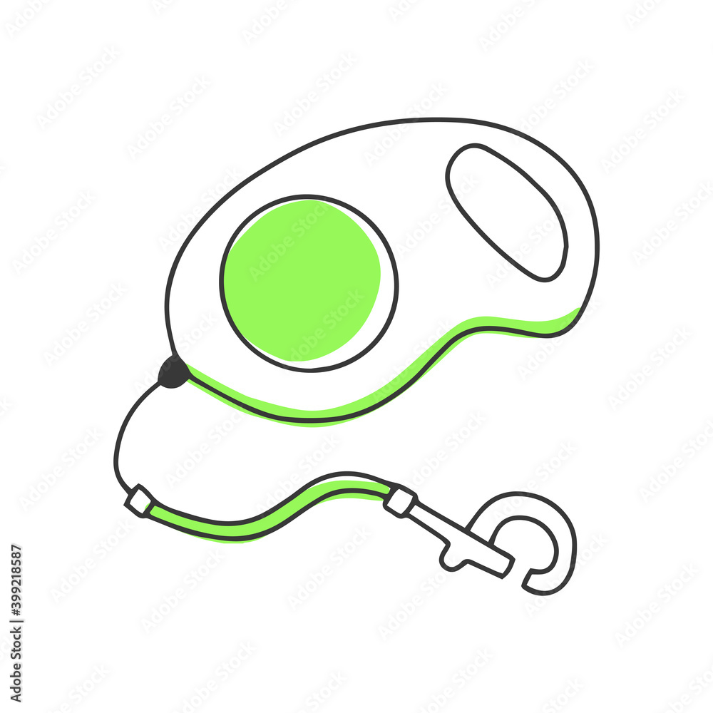 Vector hand drawn icon for pet shop. Tape leash for dog, isolated on white background Vector hand drawn icon for pet shop. Tape leash for dog, isolated on white background