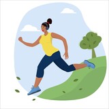 running dark-skinned young woman, healthy lifestyle and sports concept