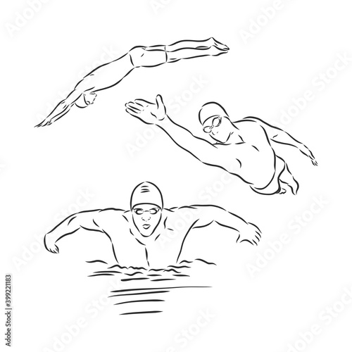 Swimmer, crawl, freestyle - Hand drawing picture converted into vector. swimmer vector sketch illustration