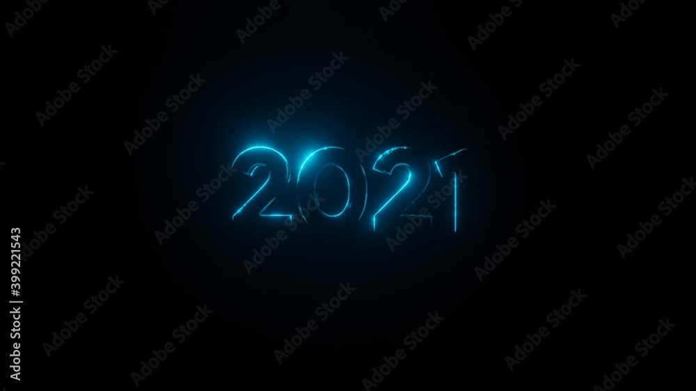 2021 happy new year text with metallic blue with light effect colored numbers . 4K Resolution Video . 3d illustration rendering